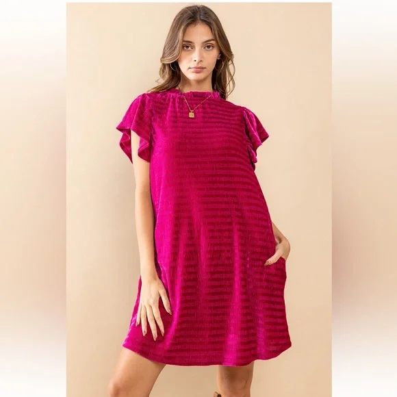 06 Fabulous Textured Velvet Mock Neck Dress - Picture 3 of 6